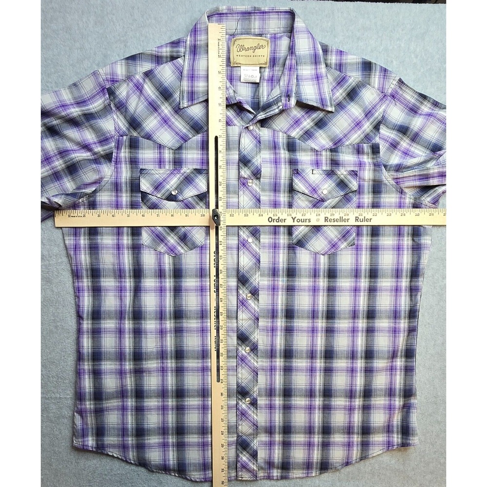Wrangler Pearl Snap Mens Shirt Extra Large Western Rodeo Cowboy Purple Plaid - Picture 4 of 4